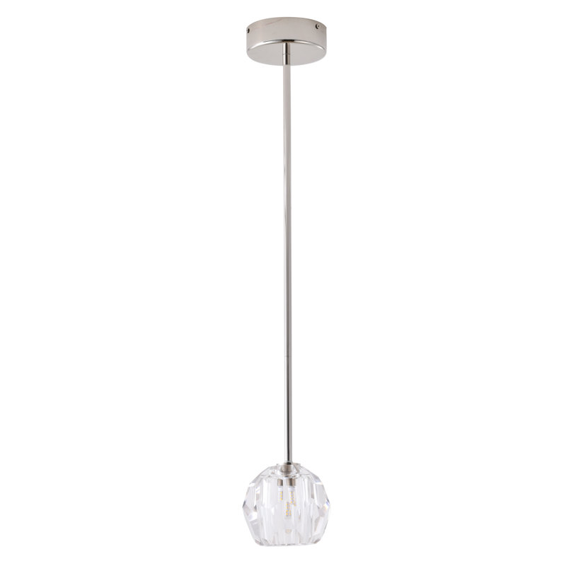 Luminaire suspendu 1 lumière en nickel poli avec abat-jour en cristal transparent