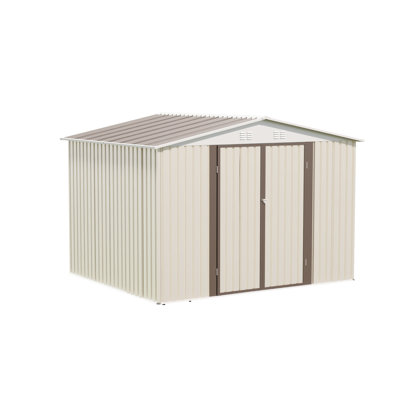 10x8 Feet Outdoor Storage In Cream White, Garden Shed With Aluminum Alloy Frame, Hinge Door And Foundation For Big Tool Building Room Shed, White Door, Air Circulation