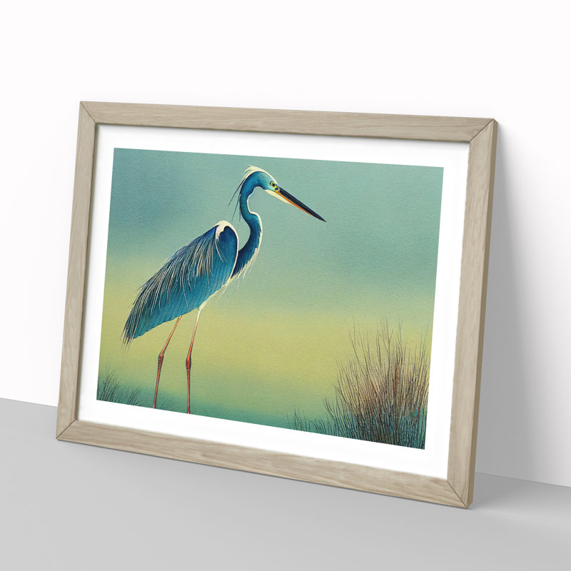 Watercolour Heron Bird Vol.2 - Single Picture Frame Painting, 25cm H x 34cm W x 2cm D, Oak