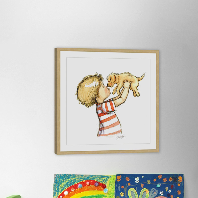 «Puppy Loves Boy» par Phyllis Harris, reproduction encadrée, H 18 po x l 18 po x P 1,5 po