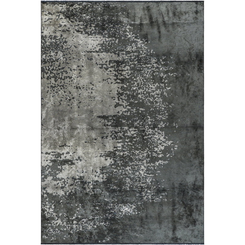 Tapis gris / noir à tissage plat abstrait, Rectangle 7 pi 10 po x 11 pi 2 po