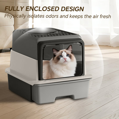 Cat Litter Box, Fully Enclosed Large Covered Kitty Toilet with Drawer Tray & Top Sifting Grate, Odor Control Design, 21.7*13.8in