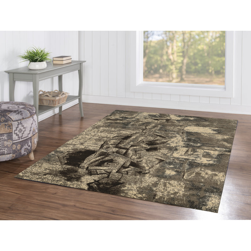 Lindie Abstract Gray/Beige Area Rug, Rectangle 5' x 7'6"