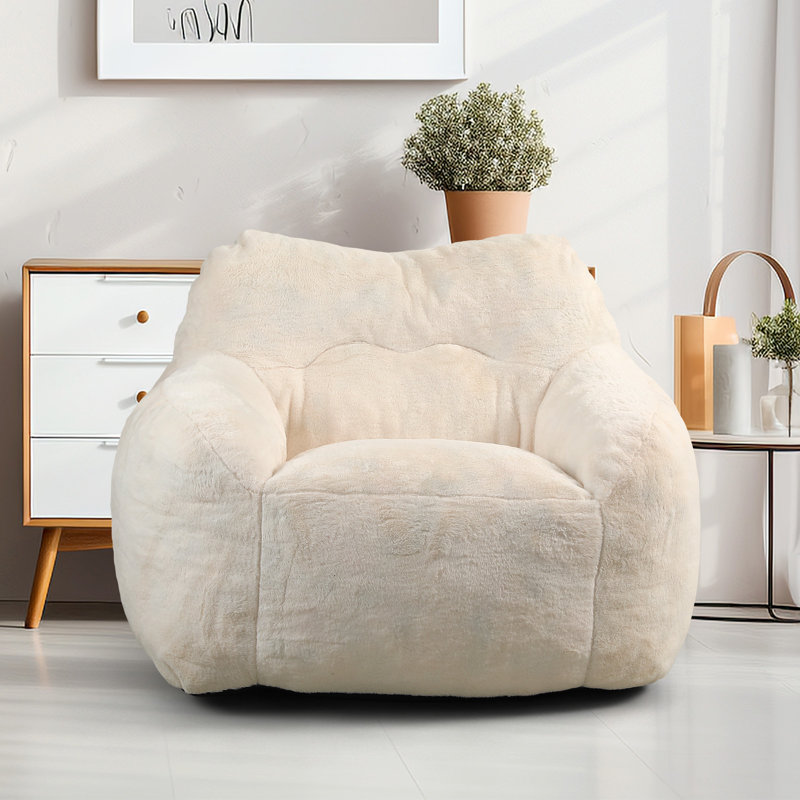Fauteuil à billes en forme de cœur Compression, Fausse fourrure ivoire