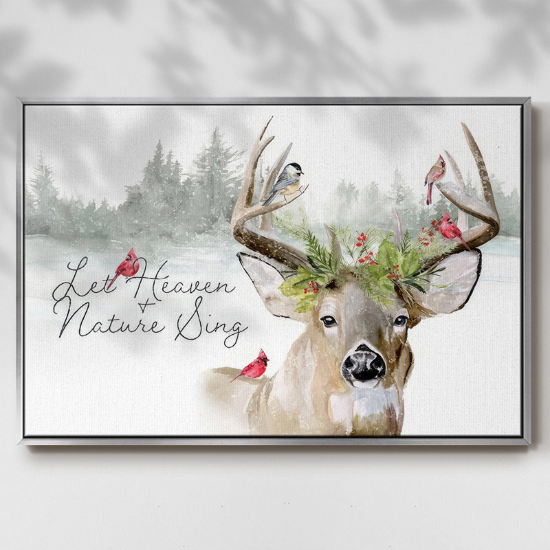 Collection de cerfs des Fêtes A, Encadrement argenté, H 27 po x l 41 po x P 1,5 po