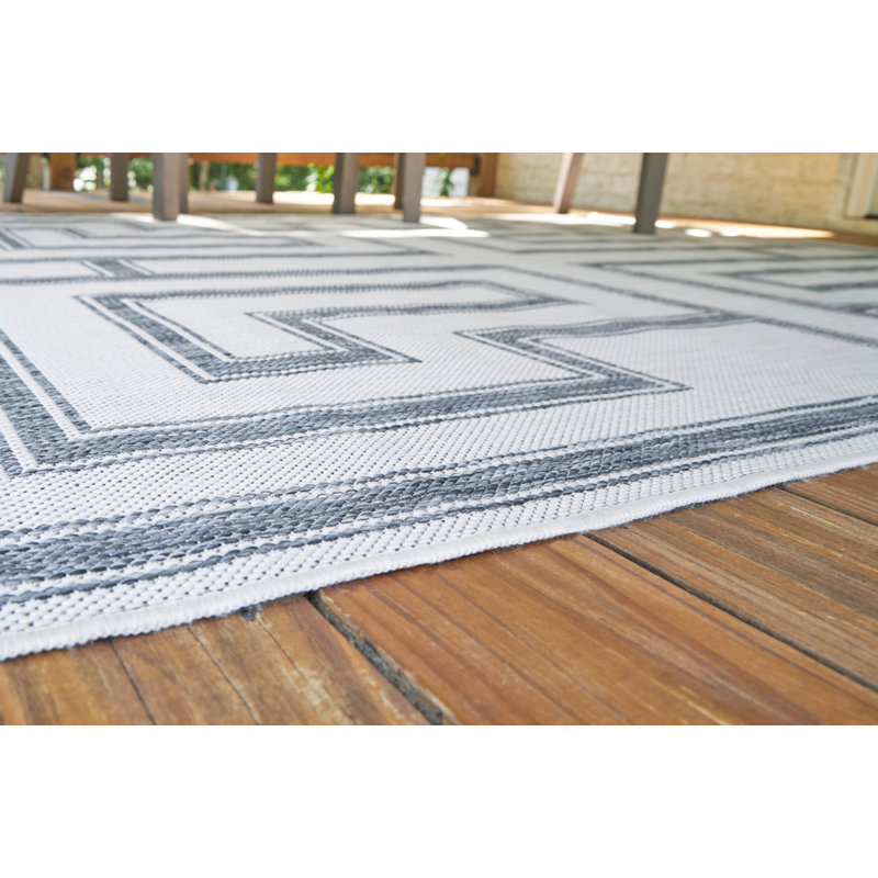 Ivory and Charcoal Greek Key 8' x 10' Synthetic Rug
