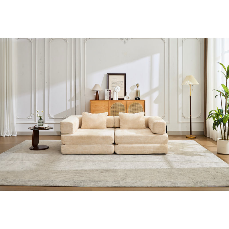 Lit convertible pliable sans assemblage, compression en chenille beige pour les salons de bureau, Beige