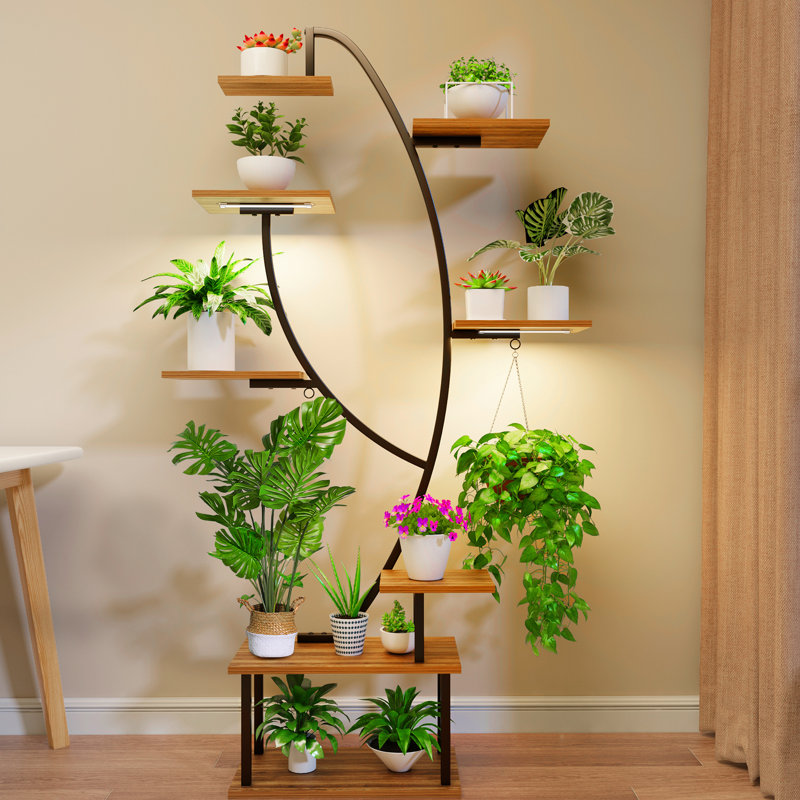 Support pour plante d'intérieur en métal à 8 niveaux de 66 po de hauteur avec lumières de croissance DEL
