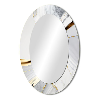 Abstract Geode Waves Grey IV - Modern Oval Wall Mirror