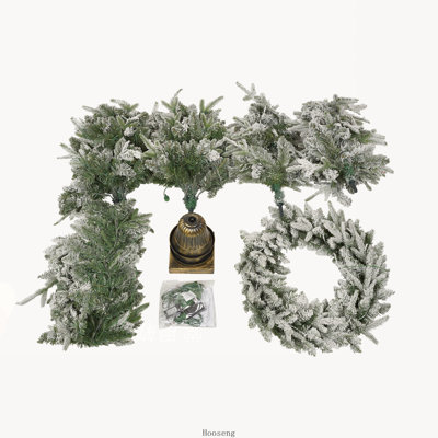 Ensemble de Noël pré-illuminé de 4 pièces avec guirlande, couronne et 2 sapins d'entrée, PVC, vert