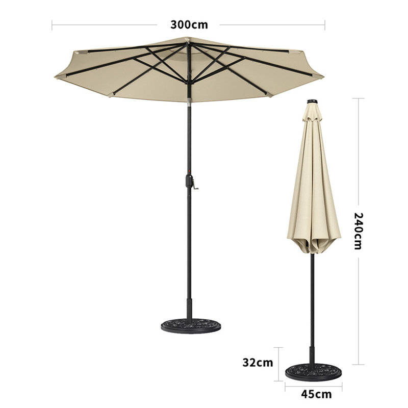 Aislynn 3m Traditional Parasol with LED Light, Beige