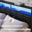 Cadre de lit double avec station de charge et lumières DEL, tête de lit tapissier noire avec tablettes de rangement à 2 niveaux, cadre de lit en métal avec tête de lit, aucun sommier nécessaire, assemblage facile, noir-244007063-242425270