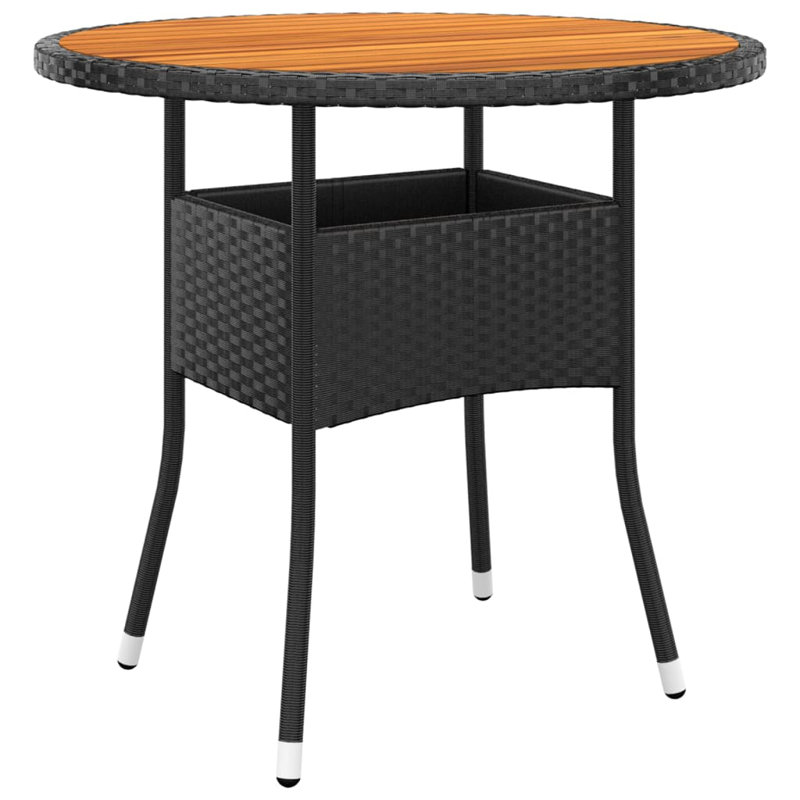 Garden Rattan/Steel/Wooden Dining Table, Black, 75 x 80 x 80cm