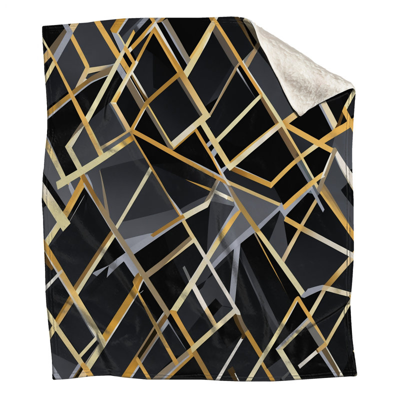 Couvertures abstraites géométriques noires et dorées, 50in W x 60in H