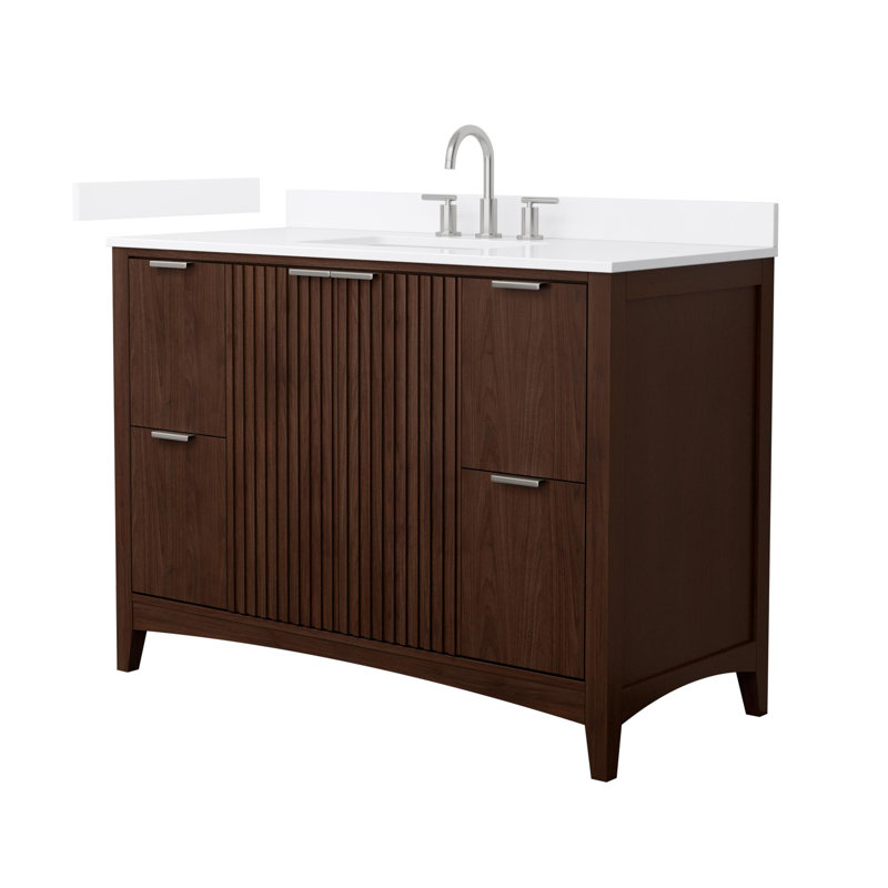 Single Vanity, Beige / Brushed Gold, 48", Giotto Quartz