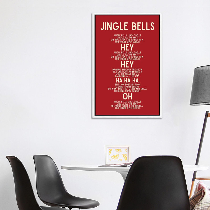 Jingle Bells Christmas Lyrics In Red - Print on Canvas, 101.6 cm H x 66.04 cm W, White Framed