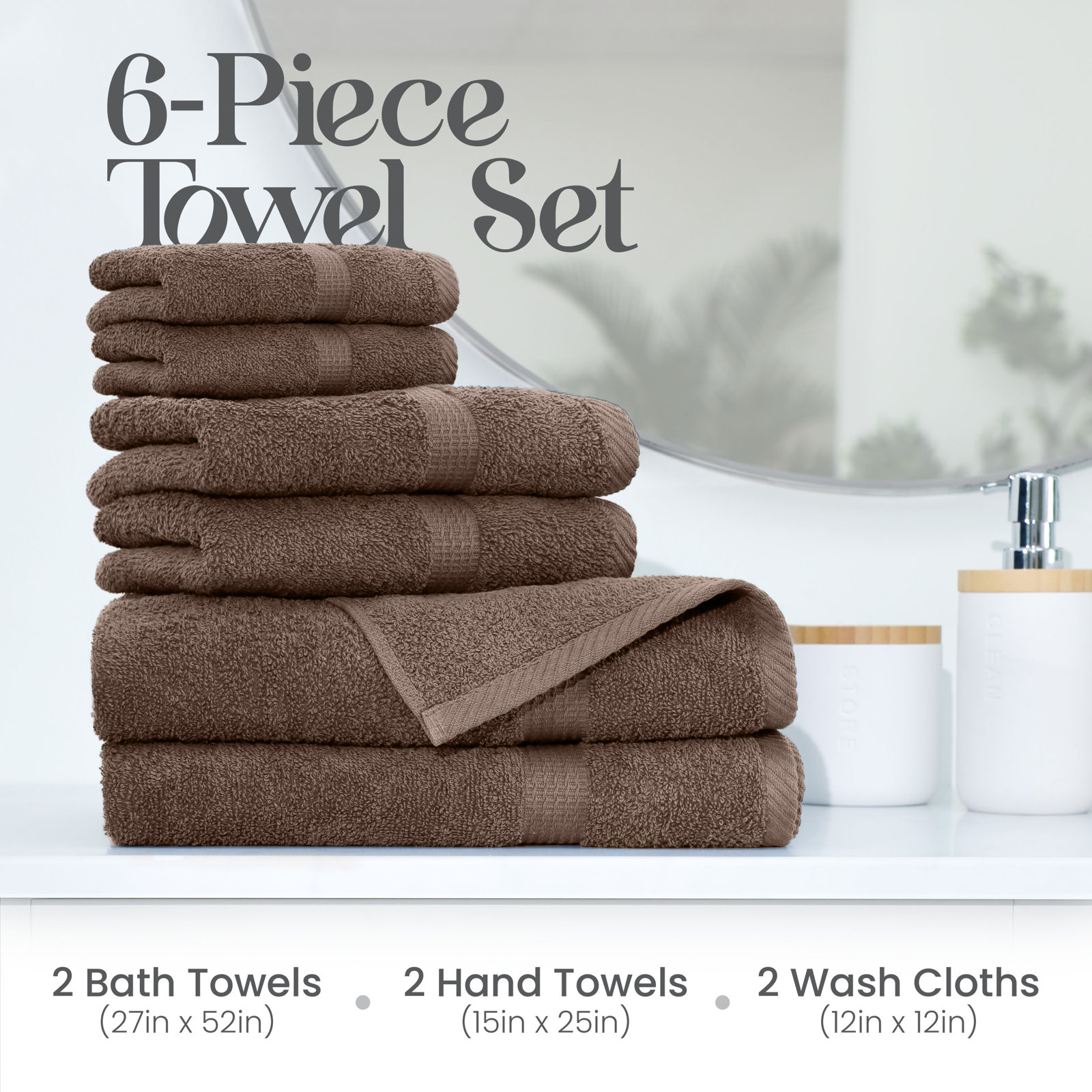 Essentials 6-Piece Bath Towel Set, Demitasse