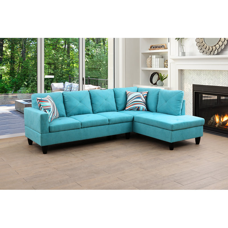 Canapé modulaire 2 pièces Lorenzina, Face à la droite, Tissu bleu