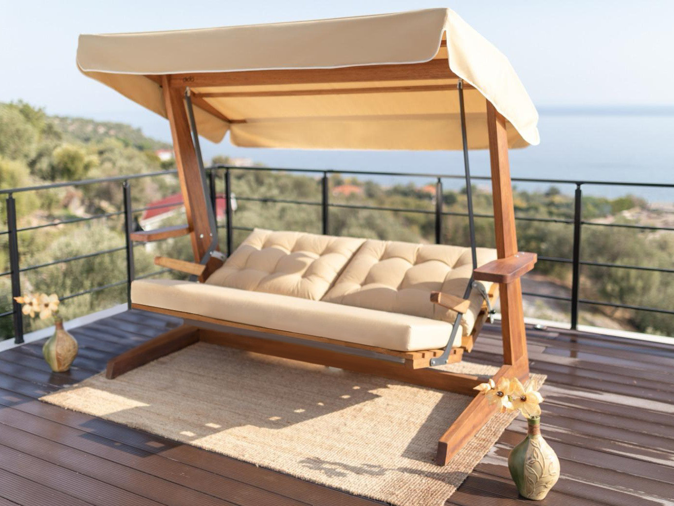 Montine Solid Wood Porch Swing with Canopy
