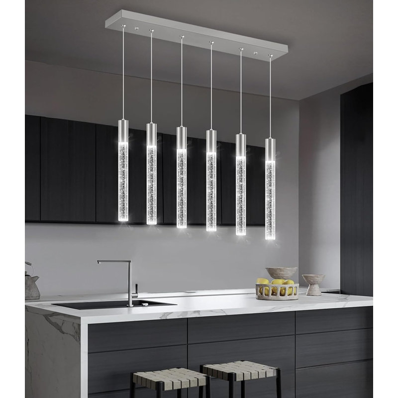 Lustre rectangulaire moderne 6 lumières Glam, Nickel