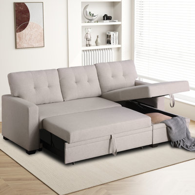 82-inch Sleeper Sofa, Upholstered Pull Out Sectional Sofa with Storage Chaise, L-Shaped Corner Reversible Sleeper Sectional Sofa by Latitude Run