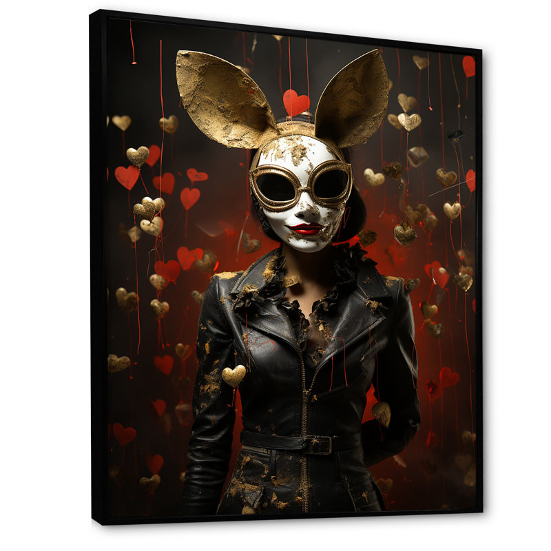 «Bunny Bank Robber Street Art II», reproduction d'art abstrait mural, Cadre flottant noir, H 44 po x l 34 po x P 1,5 po