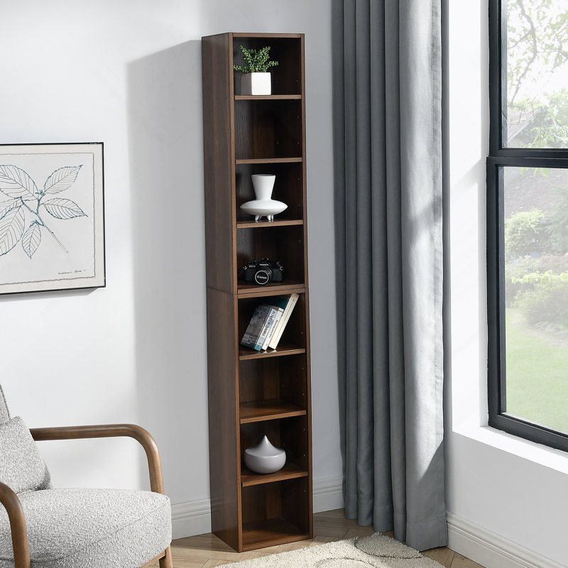 8-Tier Media Tower Rack, CD DVD Slim Storage Cabinet With Adjustable Shelves, Tall Narrow Bookcase Display Bookshelf For Home Office,Multi-Functional Double-Decker Bookcase