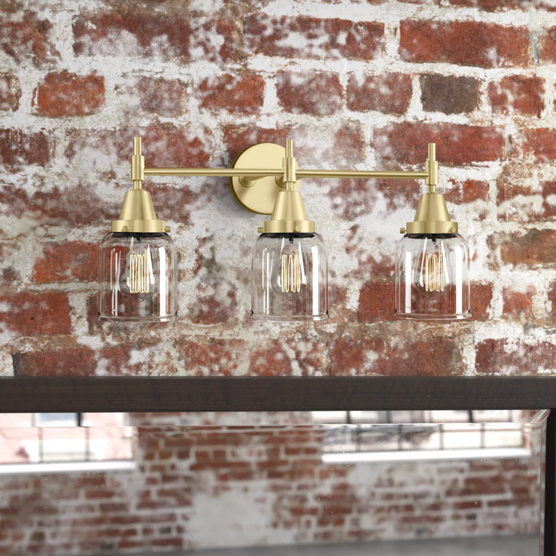 Éclairage pour meuble-lavabo à 3 lumières à intensité variable Gayle, Laiton satiné, Ampoule DEL rétro 4 watts, Transparent