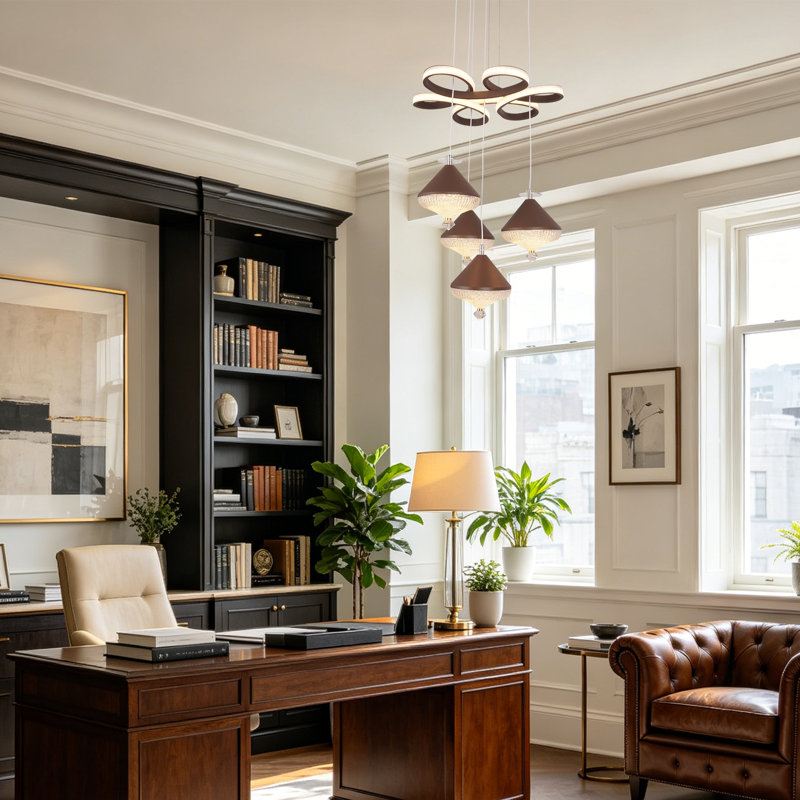 Modern 4-Light Brown Led Pendant Light With 3-Color Dimmable