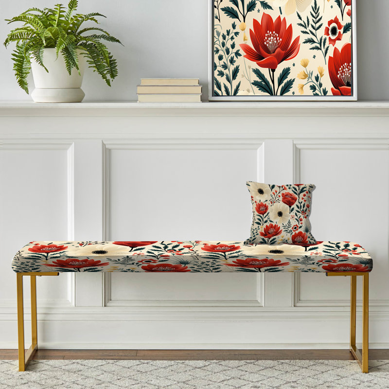 Banc rembourré or, Red And Beige Retro Floral