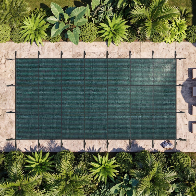 Couverture de sécurité pour piscine creusée 14x30FT, filet haute résistance, protection hivernale, système d'ancrage sécurisé, vert