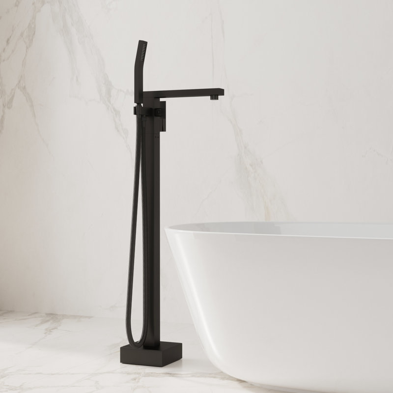 Matte Black, Floor Mounted Tub Faucet, Handheld Shower, High - Quality Lead Copper Core, Smooth Dual Temperature Control, 360 Rotating Spout Bathroom Flow And Adjustment, Splash