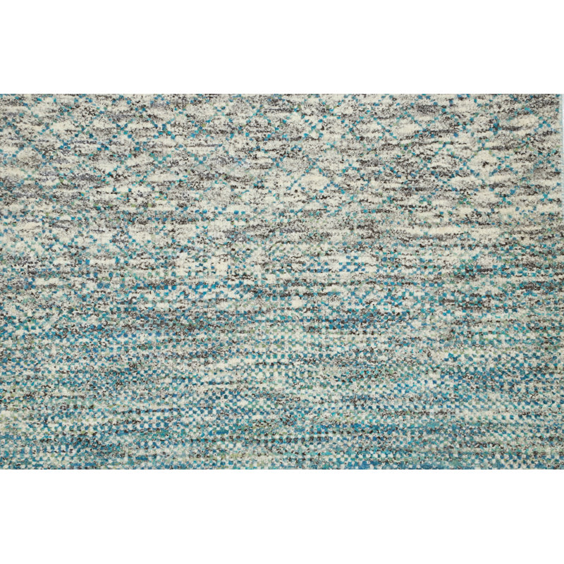 Hand-Knotted High-Quality Blue and Beige Runner, Runner 2'7" x 14'3"