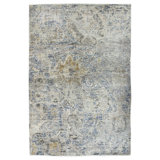 Tapis bleu en laine et en soie tissé à la main Byblos