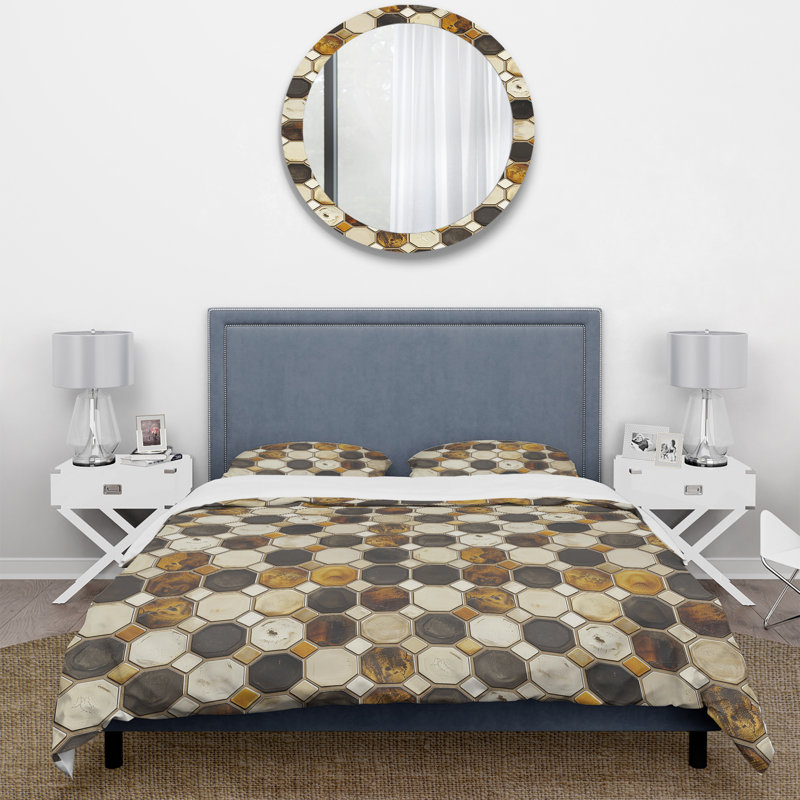 Ensemble de housse de couette Brown Hexagon Tiles IV - Midcentury, Housse de couette très grand + 2 taies décorativ