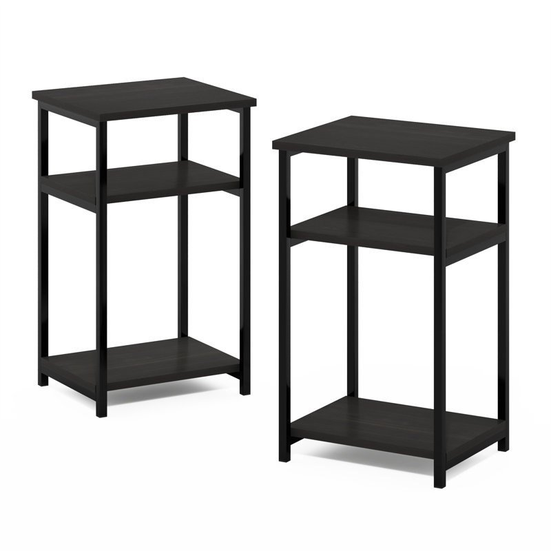 Aarshiya 2 Piece 3-Tier Industrial Metal Frame End Table with Storage Shelves Set, Espresso