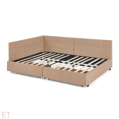 Cadre de lit double capitonné avec rangement pleine grandeur, cadre de canapé-lit avec dossier et accoudoirs confortables, lit double pour chambre à coucher, salon, velours (80,5 po x 59 po x 29,5 po)