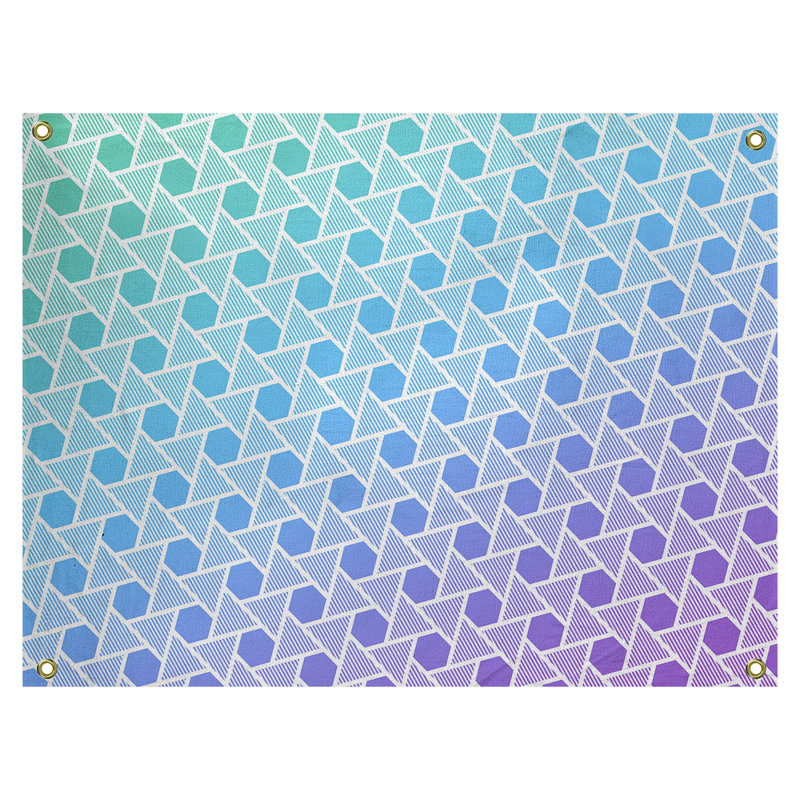 Tapisserie murale hexagonales et triangles, H 26 po x l 36 po, Dégradé paon