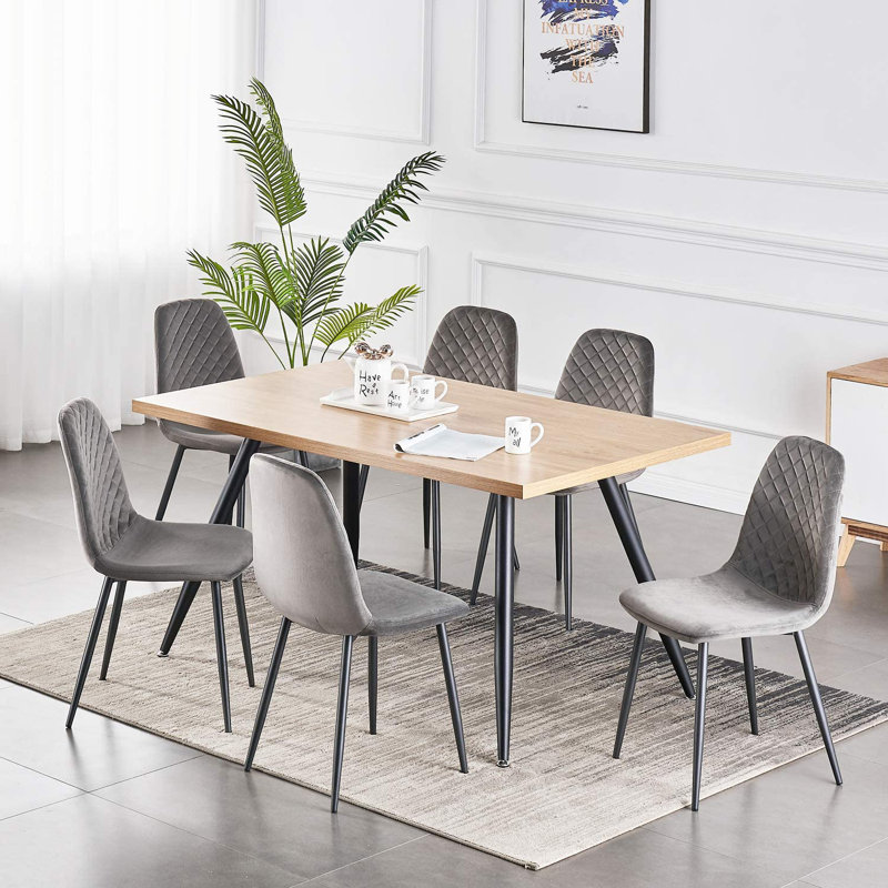 Wellersburg Modern Velvet Upholstered Armless Dining Chair, Black, Grey Velvet