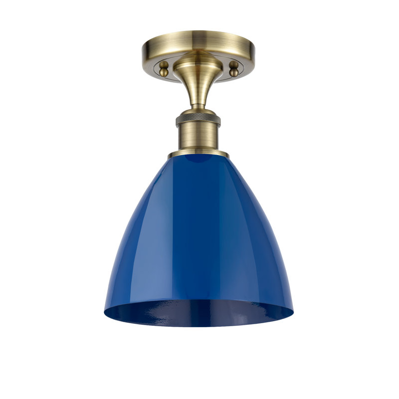 Semi Flush Mount, Antique Brass, Blue