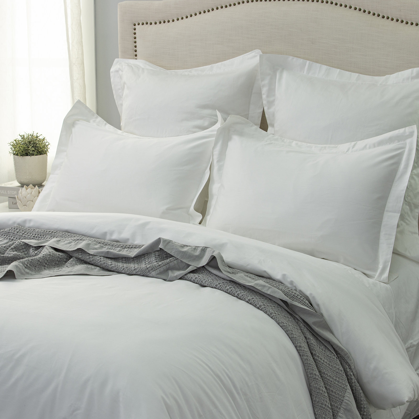 Cotton Sateen Duvet Cover Set, Twin Duvet Cover + 1 Standard Shams, White