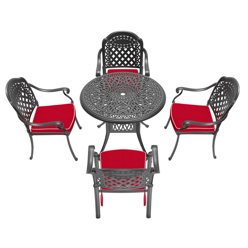 Ensemble de 5 meubles de patio en fonte d'aluminium avec coussins rouges