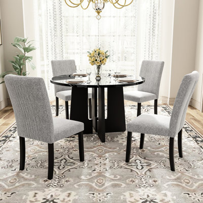 43-Inch Round Dining Table, Black, Mid-Century Design, Structure, Family Gatherings, Work Sessions Build,