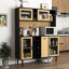 Buffet Farmhouse - Portes de rangement, prise de courant et support à vin, multi-usage comme bar à café / garde-manger pour le salon