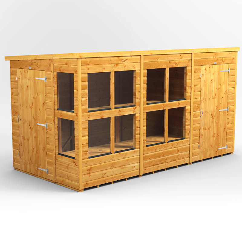 Powersheds 12 x 6ft Timber Tongue & Groove Pent Potting Shed Combi (includes 4ft Side Store)