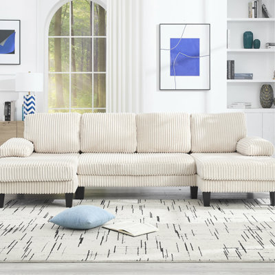 New 4 U-Shaped With Double Chaise, Spacious And Supportive Home Decor, Wear- Upholstery Simple Assembly Ideal For Apartment Living, Comfortable Velvet Solid Frame
