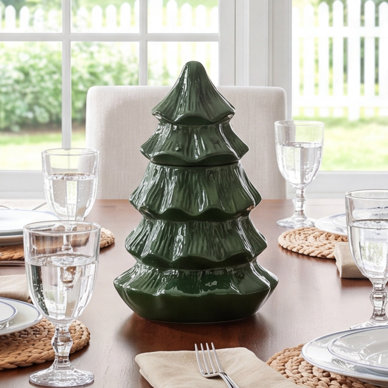 Tabletops Gallery Stoneware Cookie Jar, Green