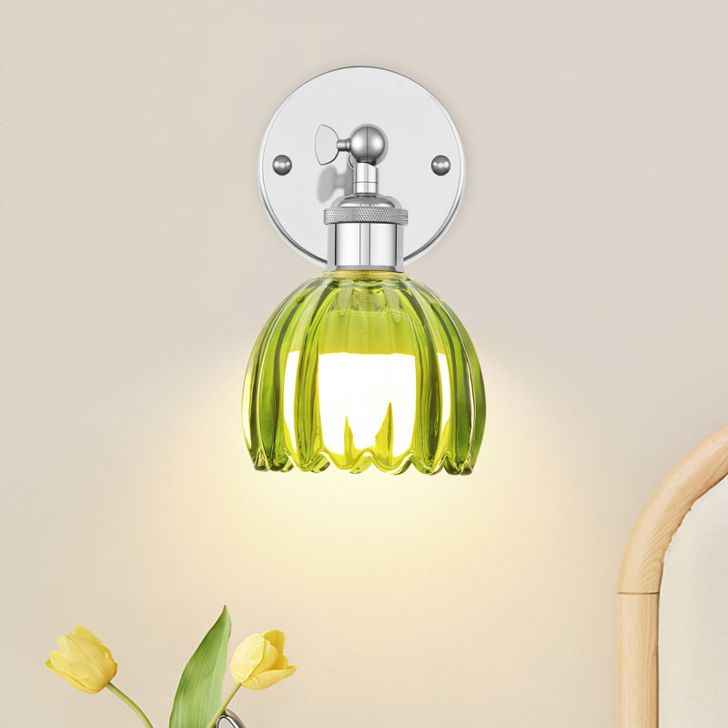Versatile Silver Wireless Wall Sconces With Green Tulip Glass, Wireless Battery - Operated Wall Sconces, Rgb Modes For Multi-Scene Use (2-Pack)