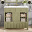 Meuble-lavabo de salle de bain avec lavabo, tiroirs et tablettes de rangement ouvertes-618166346
