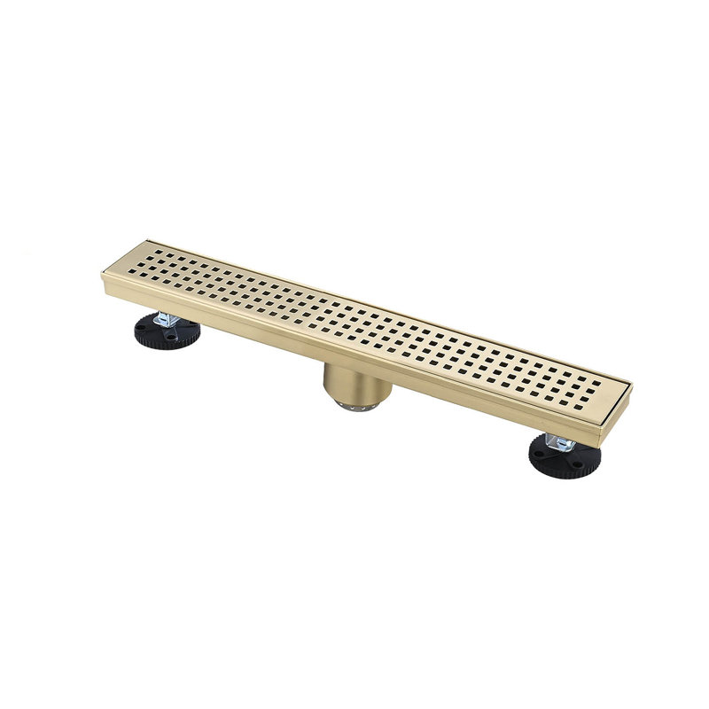 12 Inches Linear Shower Drain, Included Hair Strainer And Leveling Feet, Brushed Gold